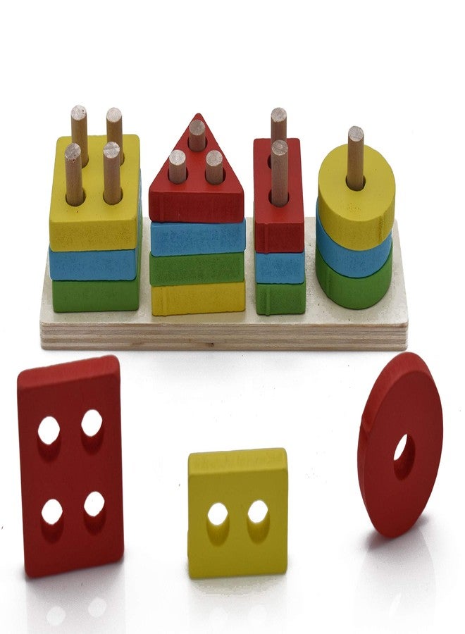 JustHandmade Wooden Geometric 4 Angle Stacker for Kids - Image 3